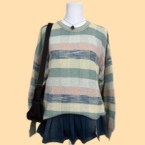 vintage 90s pastel striped preppy indie grandpa thin knit knit sweater